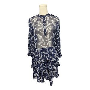 NWT ALLISON NEW YORK Medium Dress Crinkled Chiffon Sheer Tier Skirt Leaf Print